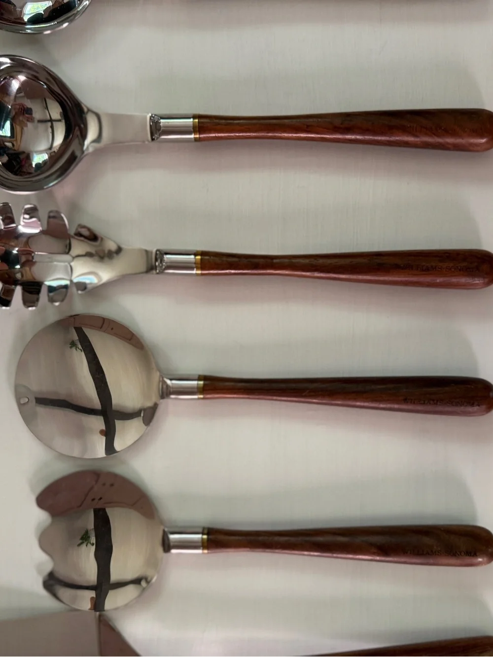 WILLIAMS SONOMA SET OF 8 Stainless Steel & Engraved Wood Kitchen Utensils 13”